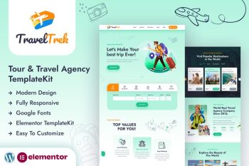 "Travel Trek – Elementor Template Kit for Tour & Travel Agencies (Download)"