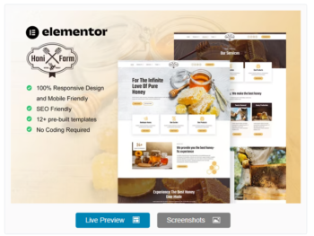 HoniFarm – Honey & Beekeeping Elementor Template Kit Download