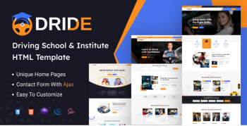 Dride – Modern Driving School & Online Courses Website Template (HTML) Download