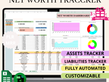 Net Worth Tracker Spreadsheet – Excel & Google Sheets Financial Dashboard with PLR + MRR Resell Rights | Passive Income Digital Product + 3 Bonus