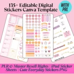 135+ Canva Digital Planner Stickers – Editable PNG Sticker Pack for GoodNotes (PLR + Master Resell Rights Included)